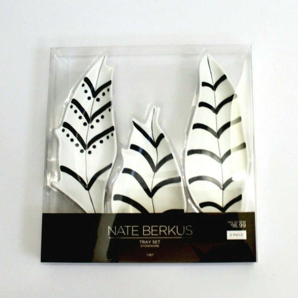 Nate Berkus Painted Feather Stoneware Trinket Dish Tray - Set of 3